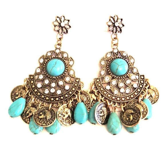 boHo chic earrings Jewelry - Beautiful turquoise coin BoHo style earrings -NEW